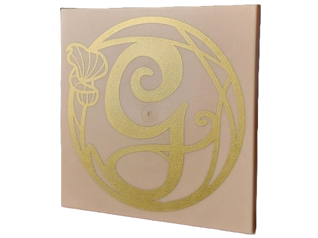 Tile 6 x 6 with Bottom Tubes with Gold Script Capital Letter G (Glinda) and Flower Pattern