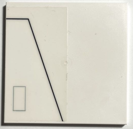 Tile 6 x 6 with Bottom Tubes with Hull Plates, Dark Bluish Gray Rectangle and Black Bent Line Pattern Model Left Side (Sticker) - Set 75309