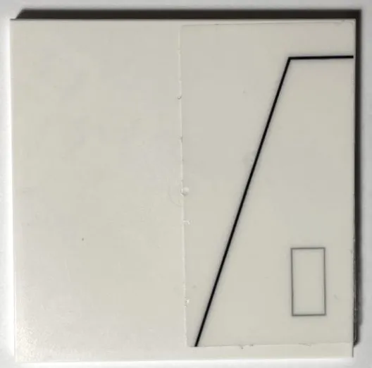 Tile 6 x 6 with Bottom Tubes, Textured Surface with Hull Plates, Dark Bluish Gray Rectangle and Black Bent Line Pattern Model Right Side (Sticker) - Set 75309