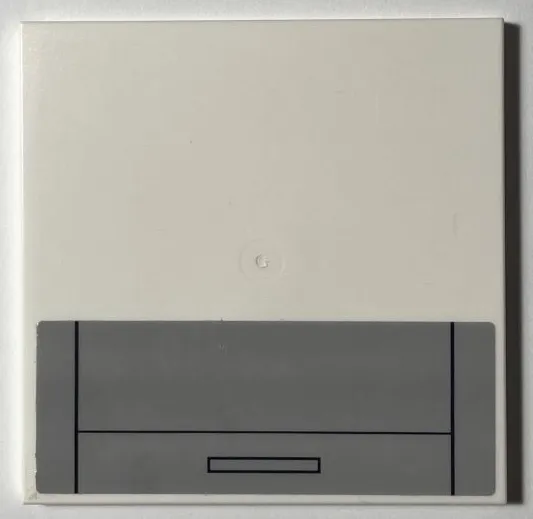 Tile 6 x 6 with Bottom Tubes, Textured Surface with Hull Plates, Dark Bluish Gray Panel with Black Rectangle and Outlines Pattern (Sticker) - Set 75309