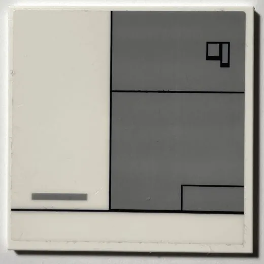 Tile 6 x 6 with Bottom Tubes, Textured Surface with Hull Plates, Dark Bluish Gray Panel with Black Rectangles and Outlines Pattern (Sticker) - Set 75309
