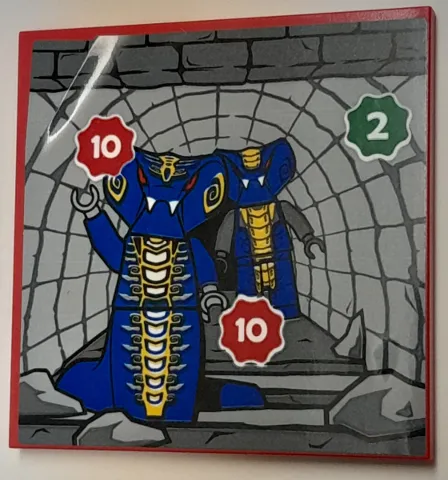 Tile 6 x 6 with Bottom Tubes, Textured Surface with NINJAGO Skales and Slithraa Minifigures in Tunnel, White Number 2 and 10 in Green and Red Starburst Pattern (Sticker) - Set 40429