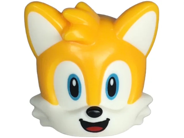 Minifigure, Head, Modified Fox with Molded White Face and Ears and Printed Medium Azure Eyes, Black Nose and Open Smile with Red Tongue Pattern