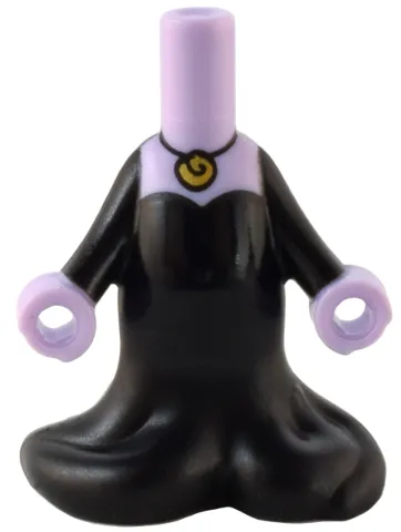 Micro Doll, Body with Molded Black Dress Bottom with Flowing Tentacles and Printed Gold Shell Necklace and Black Dress Top and Arms Pattern (Ursula)