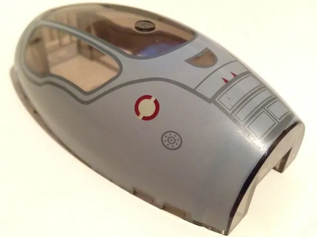 Windscreen 10 x 6 x 3 Bubble Canopy Double Tapered with Square Front Cutout with Light Bluish Gray Jedi Starfighter, Handle and Two Red Triangles on Top Pattern