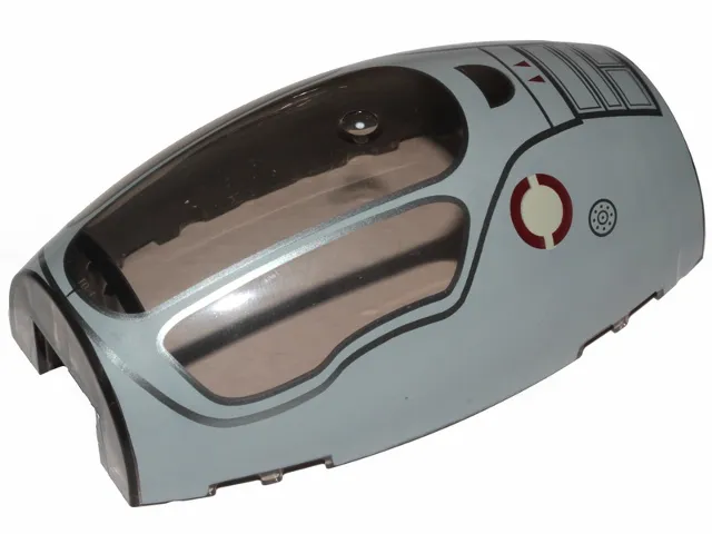 Windscreen 10 x 6 x 3 Bubble Canopy Double Tapered with Square Front Cutout with Light Bluish Gray Jedi Starfighter and Two Red Triangles on Top Pattern