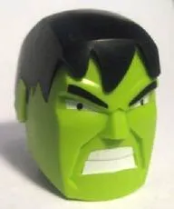 Large Figure Head Modified Super Heroes Hulk with Black Ball Joint Socket and Fixed Hair with Angry Eyebrows, Eyes and White Bared Teeth Pattern
