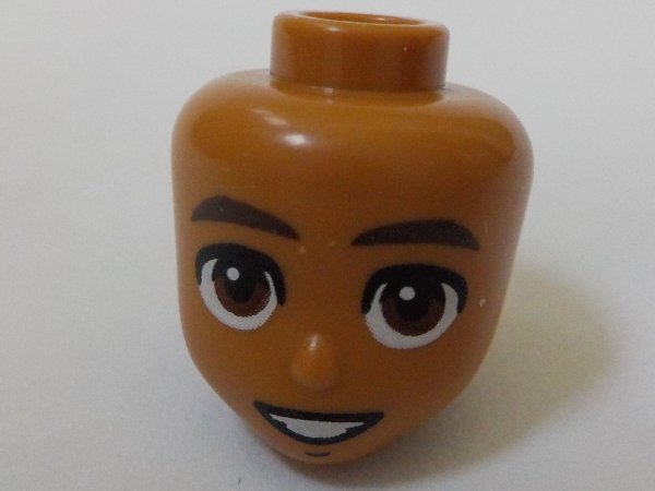 Mini Doll, Head Friends with Dark Brown Thick Eyebrows, Reddish Brown Eyes, Chin Dimple, and Open Mouth Smile with Teeth Pattern