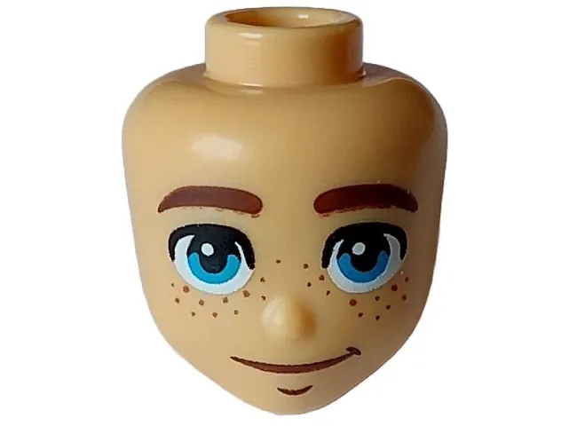 Mini Doll, Head Friends with Reddish Brown Thick Eyebrows and Freckles, Dark Azure Eyes, Chin Dimple, and Wide Grin Pattern