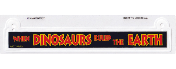 Plastic Rectangle with Red and Yellow 'WHEN DINOSAURS RULED THE EARTH' on Black Background Pattern