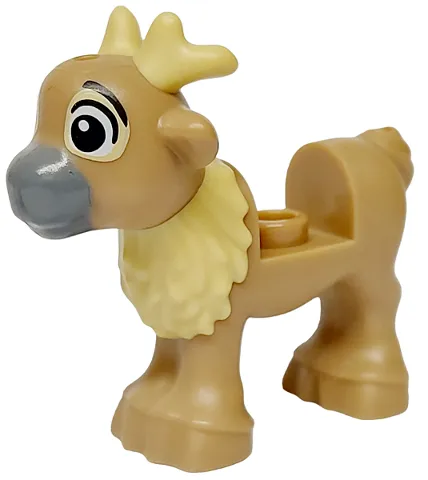 Reindeer, Fawn with Molded Short Tan Antlers and Fur and Printed Black Eyes and Eyebrows, Tan Patches and Dark Bluish Gray Muzzle Pattern (Sven Young)