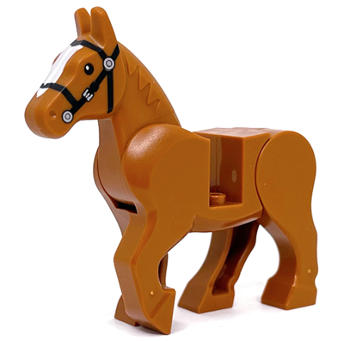 Horse, Movable Legs with Black Eyes and Bridle, Short White Blaze Pattern