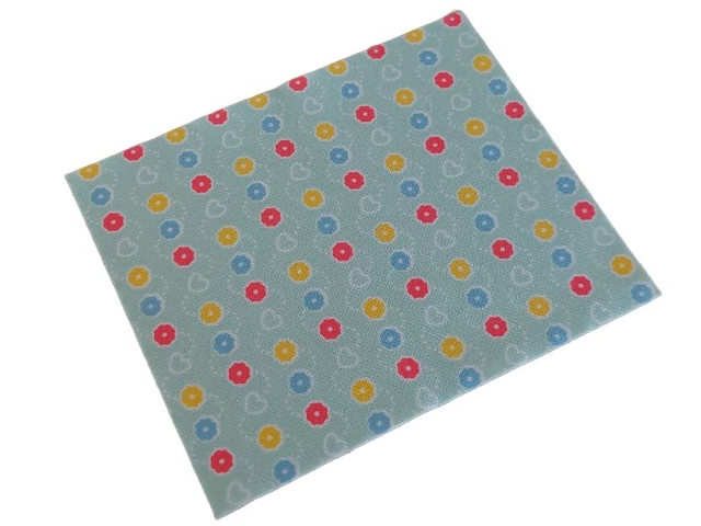 Duplo, Cloth Blanket 8 x 10 cm with Coral, Medium Blue and Yellow Flowers and Hearts Pattern