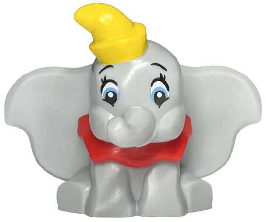 Elephant, Big Ears, Sitting with Molded Red Collar and Bottom Tube and Printed Yellow Hat, Medium Blue and White Eyes, Black Eyebrows and Eyelashes Pattern (Disney Dumbo)