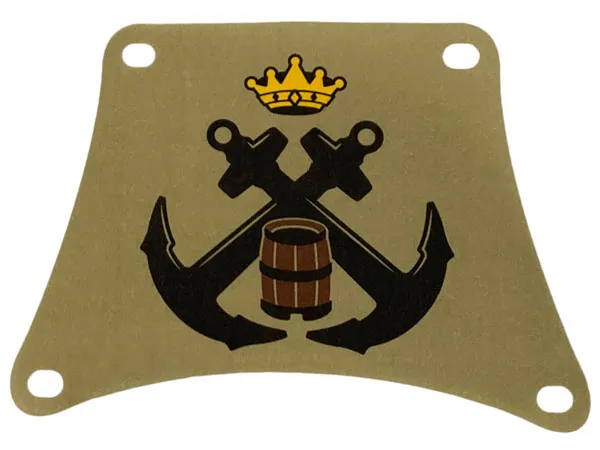 Cloth Sail 14 x 10 with Black Crossed Anchors, Yellow Crown and Reddish Brown Barrel Pattern