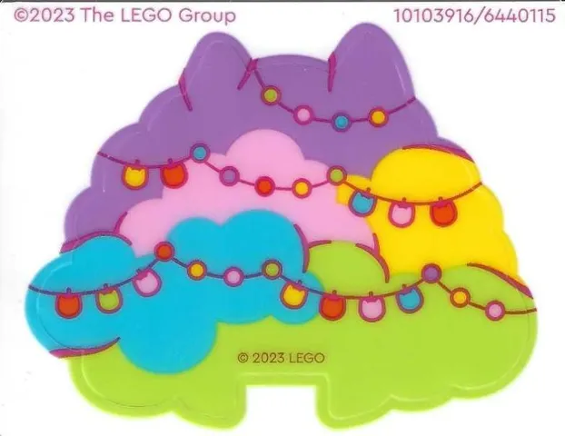 Plastic Bush / Tree with Medium Lavender, Bright Pink, Yellow, Medium Azure and Lime Clouds, Cat Ears on Top and Light Decoration Pattern