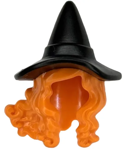 Minifigure, Hair Combo, Hair with Hat, Long Hair with 2 Braids over Shoulders with Molded Black Witch Hat Pattern (BAM)