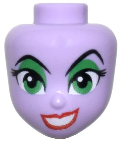 Mini Doll, Head Friends with Bright Green Eyes and Eye Shadow, Raised Black Eyebrows, Red Lips, and Open Mouth Smile Pattern