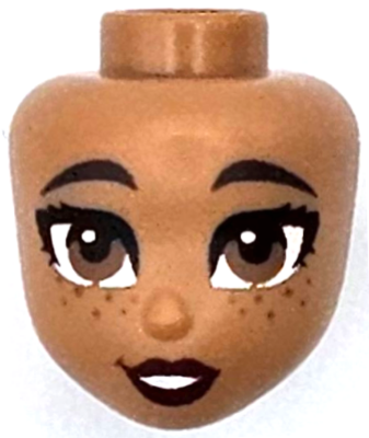 Mini Doll, Head Friends with Dark Brown Eyebrows, Medium Brown Eyes and Freckles, Dark Red Lips, Open Mouth Smile with Teeth Pattern