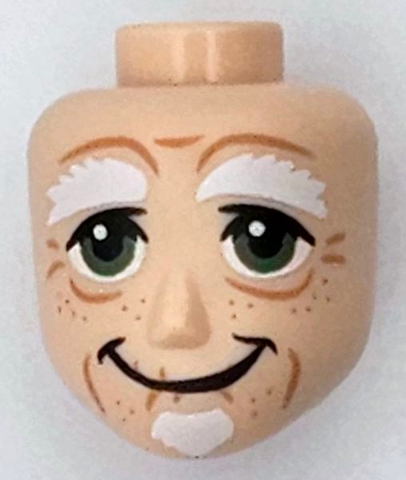 Mini Doll, Head Friends Male Large with White Bushy Eyebrows and Soul Patch, Green Eyes, Nougat Freckles and Wrinkles, Large Smile Pattern