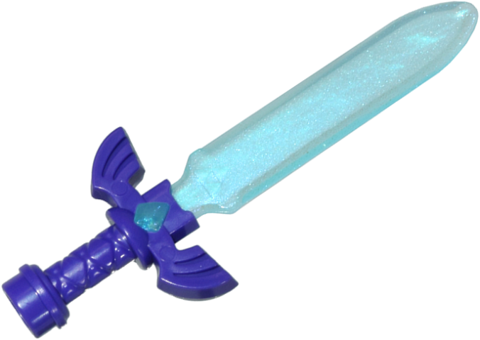Minifigure, Weapon Sword, Greatsword with Ornate Hilt with Molded Satin Trans-Light Blue Blade and Gem Pattern (The Legend of Zelda Master Sword)