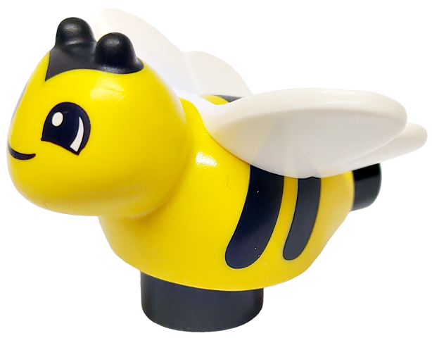Duplo Bee with Molded White Wings, Black Stripes, Tail and Antenna and Printed Black Eyes and Mouth Pattern