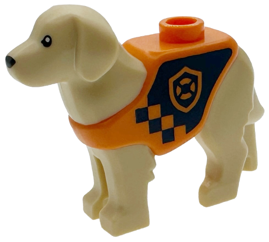 Dog, Labrador / Rescue Dog with Molded Orange Vest and Printed Dark Blue Panel and Squares with Coast Guard Logo Badge Pattern