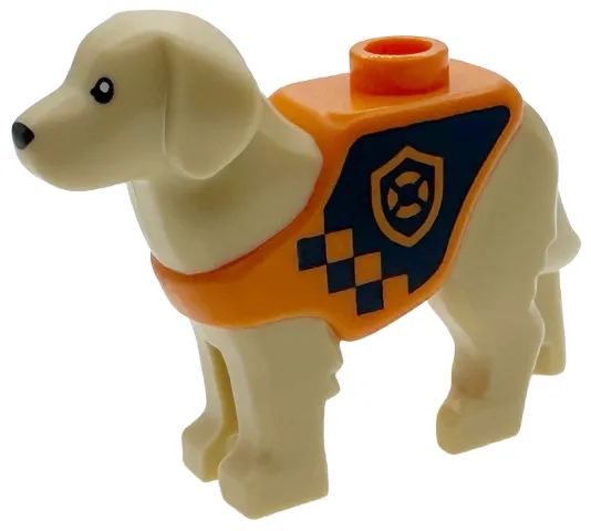 Dog, Labrador / Rescue Dog with Molded Orange Vest and Printed Dark Blue Panel and Squares with Coast Guard Logo Badge Pattern