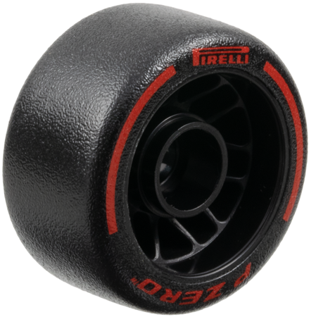 Wheel 24 x 13.4 with Pin Hole with Molded Black Hard Rubber Tire and Printed Red 'PIRELLI', 'P ZERO' and Arcs Pattern