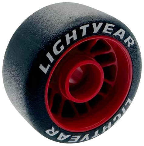 Wheel 24 x 13.4 with Pin Hole with Molded Black Hard Rubber Tire and Printed White 'LIGHTYEAR' Pattern