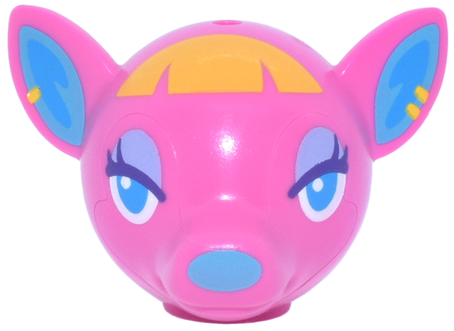 Minifigure, Head, Modified Deer with Ears with Dark Azure Eyes, Lavender Eyelids, Medium Azure Nose and Auricles, Yellow Hair and Earrings Pattern