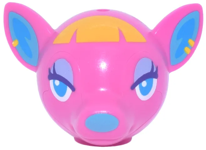 Minifigure, Head, Modified Deer with Ears with Dark Azure Eyes, Lavender Eyelids, Medium Azure Nose and Auricles, Yellow Hair and Earrings Pattern