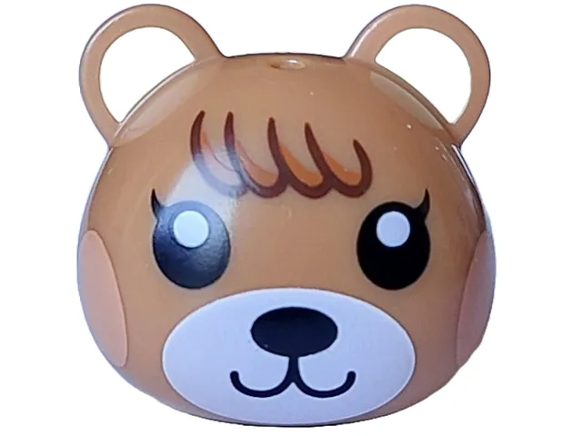 Minifigure, Head, Modified Squirrel / Cub with Ears with Molded Tan Auricles and Printed Black Eyes, Nougat Cheeks, White Muzzle and Dark Orange and Reddish Brown Fur Pattern