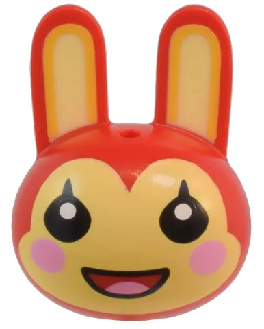 Minifigure, Head, Modified Bunny / Rabbit with Molded Bright Light Yellow Inner Ears and Printed Bright Light Yellow Face with Black Eyes, Bright Pink Circles on Cheeks, and Open Mouth Smile with Tongue Pattern
