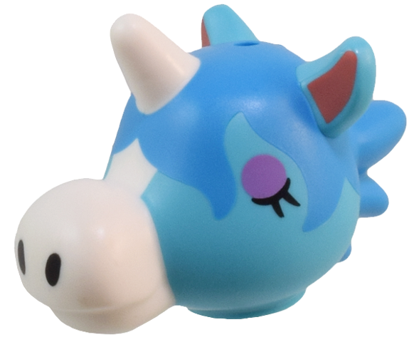 Minifigure, Head, Modified Unicorn Wide with Molded Dark Azure Hair, White Nose and Horn, and Printed Coral Inner Ears, Black Nostrils, and Medium Lavender Eyelids / Eyes Pattern