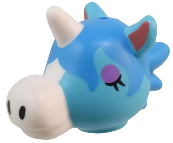 Minifigure, Head, Modified Unicorn Wide with Molded Dark Azure Hair, White Nose and Horn, and Printed Coral Inner Ears, Black Nostrils, and Medium Lavender Eyelids / Eyes Pattern