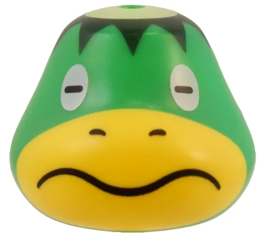 Minifigure, Head, Modified Turtle with Molded Yellow Face and Printed White Eyes, Black Nostrils and Mouth, Yellowish Green Bald Spot, and Dark Green Hair Pattern