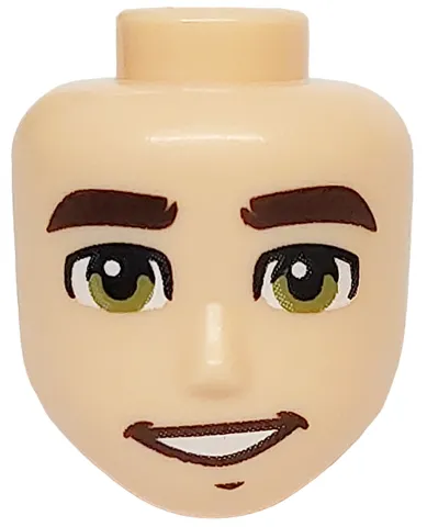 Mini Doll, Head Friends Male Large with Thick Dark Brown Eyebrows, Olive Green Eyes, and Open Mouth Smile with Teeth Pattern