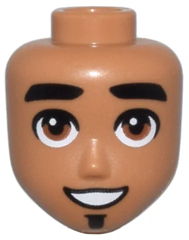 Mini Doll, Head Friends Male Large with Black Thick Eyebrows, Soul Patch and Lips, Reddish Brown Eyes, Open Mouth Smile Pattern