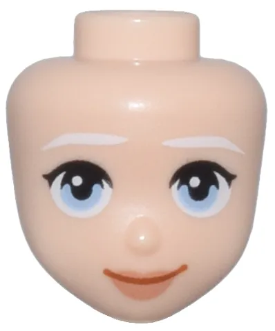 Mini Doll, Head Friends with White Thin Eyebrows, Black Eyeleashes, Bright Light Blue Eyes, Nougat Lips, and Closed Mouth Smile Pattern