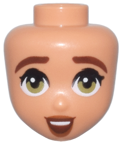 Mini Doll, Head Friends with Reddish Brown Eyebrows, Wide Olive Green Eyes, Dark Orange Lips, and Open Mouth Smile with Top Teeth Pattern