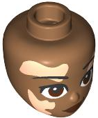 Mini Doll, Head Friends with Black Eyebrows, Reddish Brown Eyes and Lips, Light Nougat Vitiligo Patches, Lopsided Grin Pattern