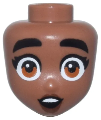 Mini Doll, Head Friends with Black Eyebrows and Eyelashes, Wide Shocked Dark Orange Eyes, Reddish Brown Lips, and Open Mouth with Teeth Pattern