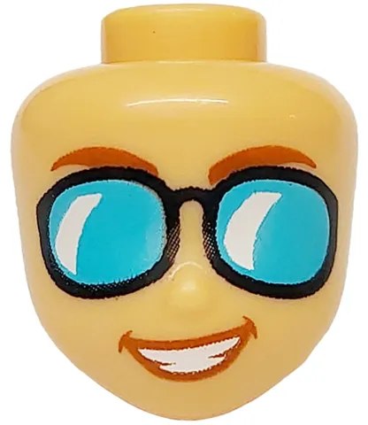 Mini Doll, Head Friends with Dark Orange Eyebrows and Lips, Black Sunglasses with Medium Azure Lenses, Open Mouth Smile Pattern