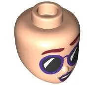 Mini Doll, Head Friends with Dark Red Eyebrows, Dark Purple Lips and Sunglasses with Black Lenses, Open Mouth Smile with Top Teeth Pattern