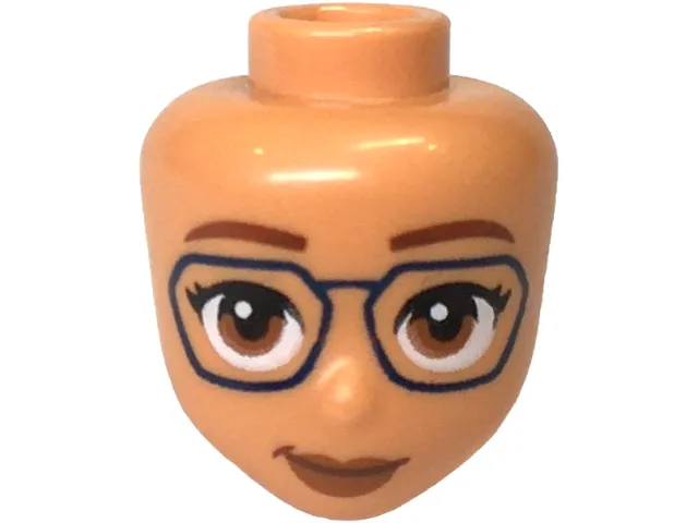 Mini Doll, Head Friends with Medium Nougat Eyes, Dark Blue Glasses, Reddish Brown Eyebrows and Lips, and Closed Mouth Pattern