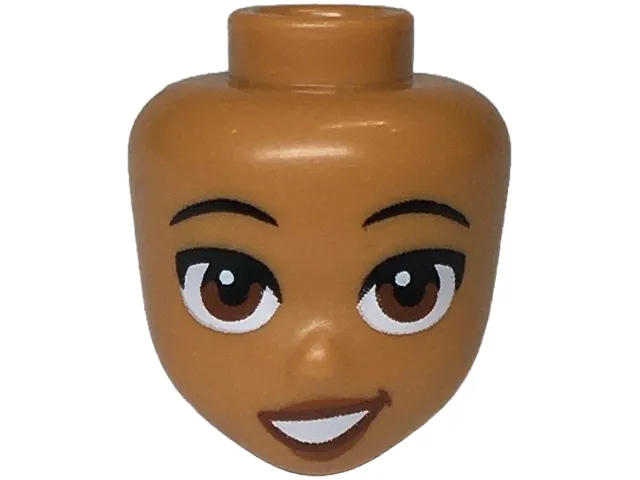 Mini Doll, Head Friends with Black Eyebrows, Reddish Brown Eyes and Mouth, Dark Nougat Lips, Open Mouth Crooked Grin Pattern
