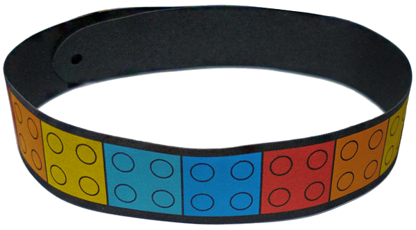 Cloth Camera Strap with 2 Holes and Red, Orange, Yellow, Medium Azure, and Dark Azure 2 x 2 Plates Pattern