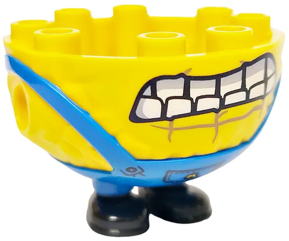 Lower Body, Rounded, Extra Wide and Short, Short Legs with Molded Black Shoes and Blue Overalls and Printed Black Mouth with White and Light Bluish Gray Teeth, Buttons, and Pocket with Minions Letter M Logo Pattern