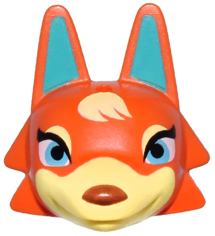 Minifigure, Head, Modified Wolf with Pointed Ears with Molded Bright Light Yellow Face and Printed Dark Turquoise Auricles, Bright Pink and Medium Azure Eyes, and Reddish Brown Nose Pattern